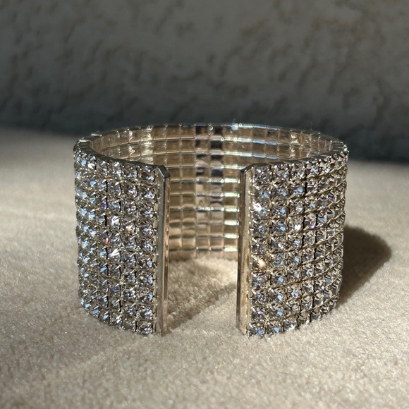 Sparkling Statement Silver Rhinestone Wide Cuff - Picture 8 of 14